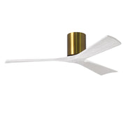 Matthews Fans Irene-3H 52in 3-Blade Flush Mount Ceiling Fan | Contemporary Brushed Brass and Matte White Wood | Bedrooms | Model IR3H-BRBR-MWH-52