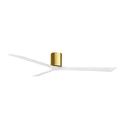 Matthews Fans Irene-3H 72in 3-Blade Flush Mount Ceiling Fan | Brushed Brass and Matte White Solid Wood Blades | Great Rooms | Model IR3H-BRBR-MWH-72