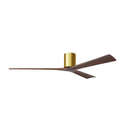 Matthews Fans Irene-3H 72in 3-Blade Flush Mount Ceiling Fan | Brushed Brass and Walnut Solid Wood Blades | Great Rooms | Model IR3H-BRBR-WA-72