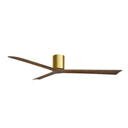 Matthews Fans Irene-3H 72in 3-Blade Flush Mount Ceiling Fan | Brushed Brass and Walnut Solid Wood Blades | Great Rooms | Model IR3H-BRBR-WA-72