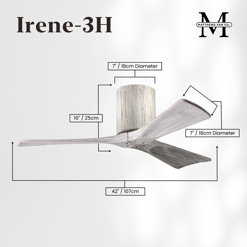 Matthews Fans Irene 3H 42in 3-Blade Ceiling Fan | Rustic Barnwood Solid Wood | Bedroom & Home Office | 42 x 42 x 10 in | Model IR3H-BW-BW-42