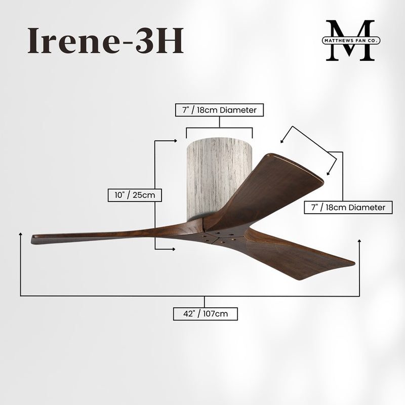 Matthews Fans Irene-3H 42in 3-Blade Ceiling Fan | Rustic Barnwood and Walnut Solid Wood | Bedroom & Home Office | Model IR3H-BW-WA-42