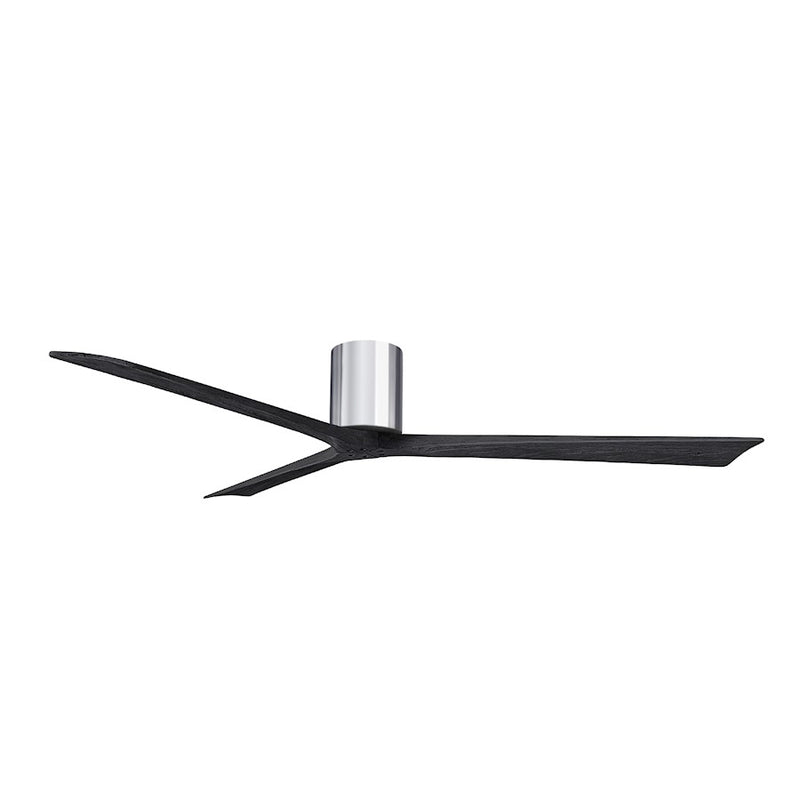 Matthews Fans Irene-3H 72in 3-Blade Ceiling Fan | Contemporary Polished Chrome and Matte Black Solid Wood Blades | Great Room | Model IR3H-CR-BK-72