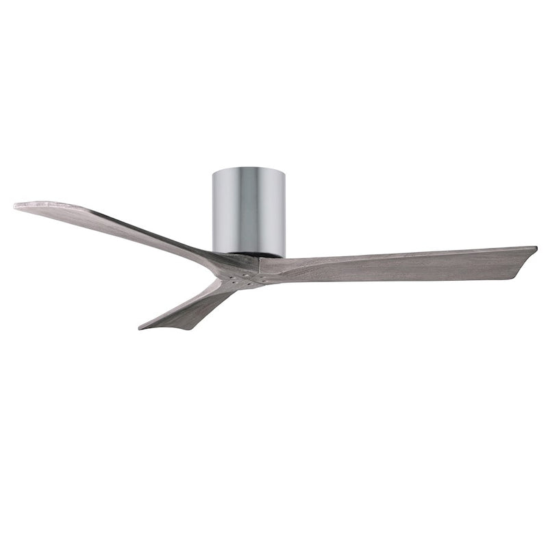 Matthews Fan Irene-H 52in 3-Blade Flush Mount Ceiling Fan | Polished Chrome and Barn Wood Solid Wood Blades | Living Room | Model IR3H-CR-BW-52