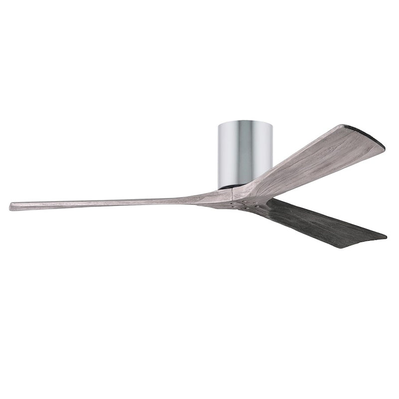 Matthews Fan Irene-H 60in 3-Blade Flush Mount Ceiling Fan | Polished Chrome and Barn Wood Solid Wood Blades | Large Living Room | Model IR3H-CR-BW-60