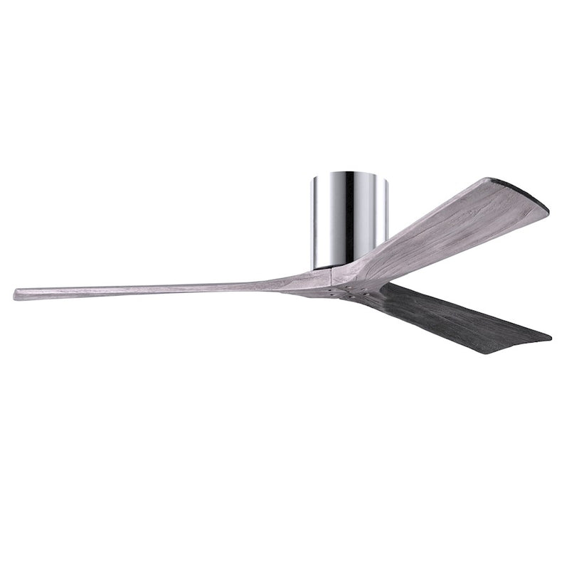 Matthews Fan Irene-H 60in 3-Blade Flush Mount Ceiling Fan | Polished Chrome and Barn Wood Solid Wood Blades | Large Living Room | Model IR3H-CR-BW-60