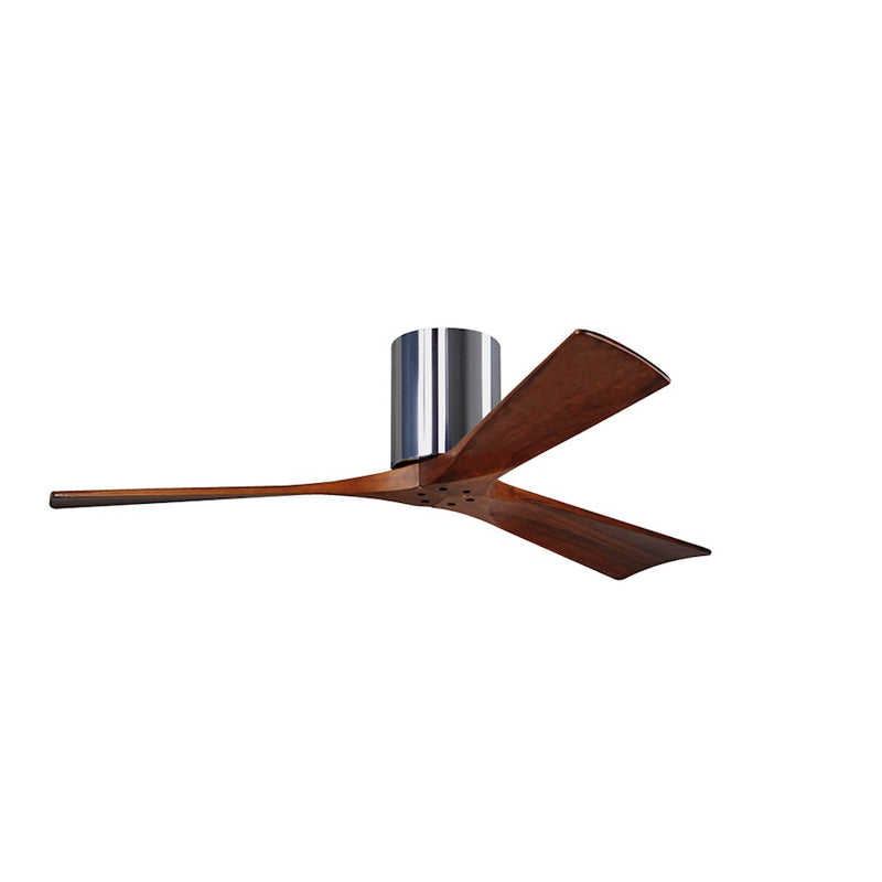 Matthews Fan Irene-H 52in 3-Blade Flush Mount Ceiling Fan | Polished Chrome and Walnut Solid Wood Blades | Living Room | Model IR3H-CR-WA-52