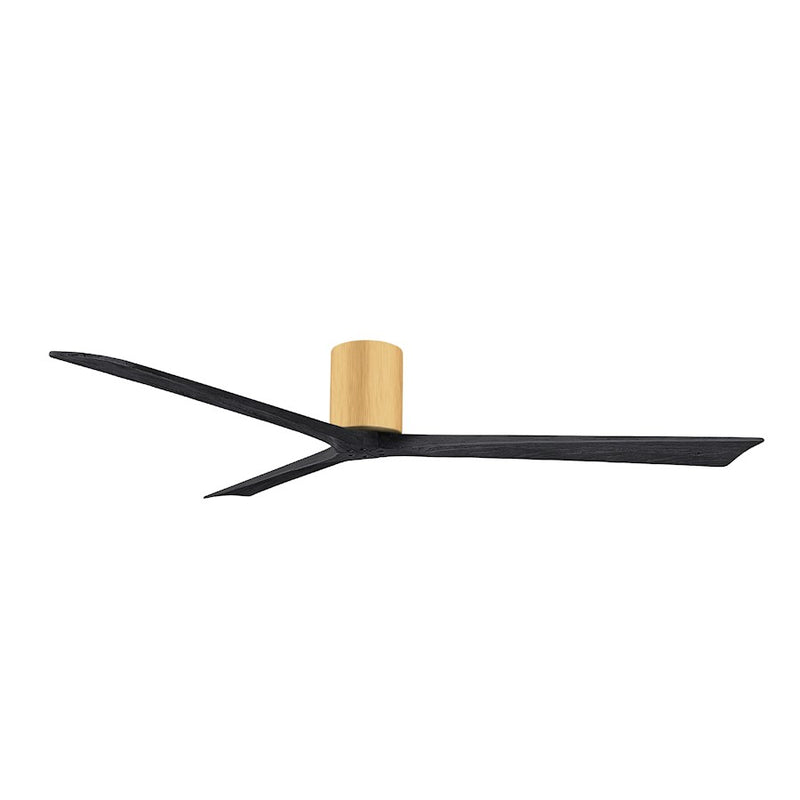 Matthews Fans Irene-3H 72in 3-Blade Flush Mount Ceiling Fan | Contemporary Light Maple and Matte Black Solid Wood | Living Room | Model IR3H-LM-BK-72