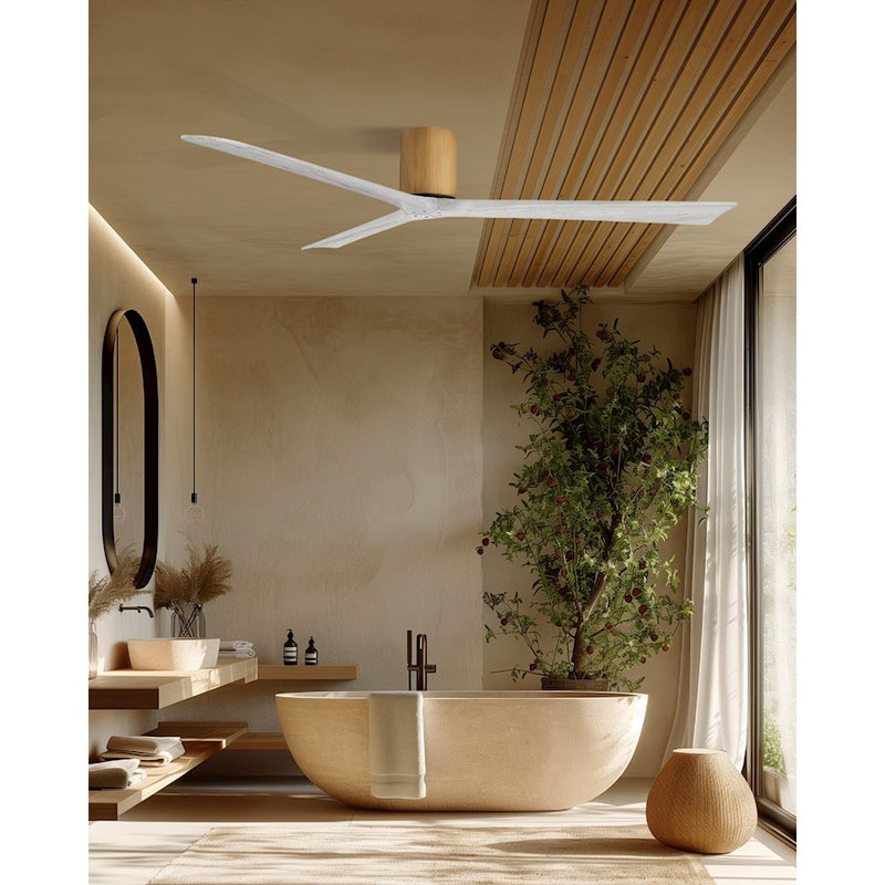 Matthews Fans Irene-3H 72in 3-Blade Flush Mount Ceiling Fan | Contemporary Light Maple and Matte White Solid Wood | Covered | Model IR3H-LM-MWH-72