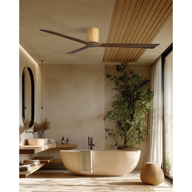 Matthews Fans Irene-3H 72in 3-Blade Flush Mount Ceiling Fan | Contemporary Light Maple and Walnut Solid Wood | Covered Patio | Model IR3H-LM-WA-72