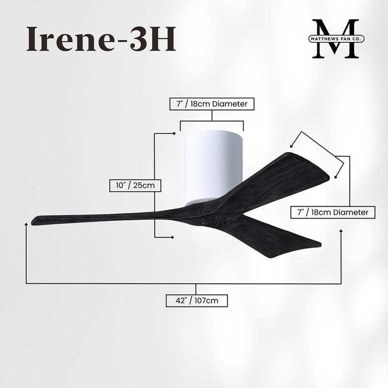 Matthews Fans Irene-3H 42in 3-Blade Ceiling Fan | Gloss White and Matte Black Solid Wood Blades | Bedroom & Home Office | Model IR3H-WH-BK-42