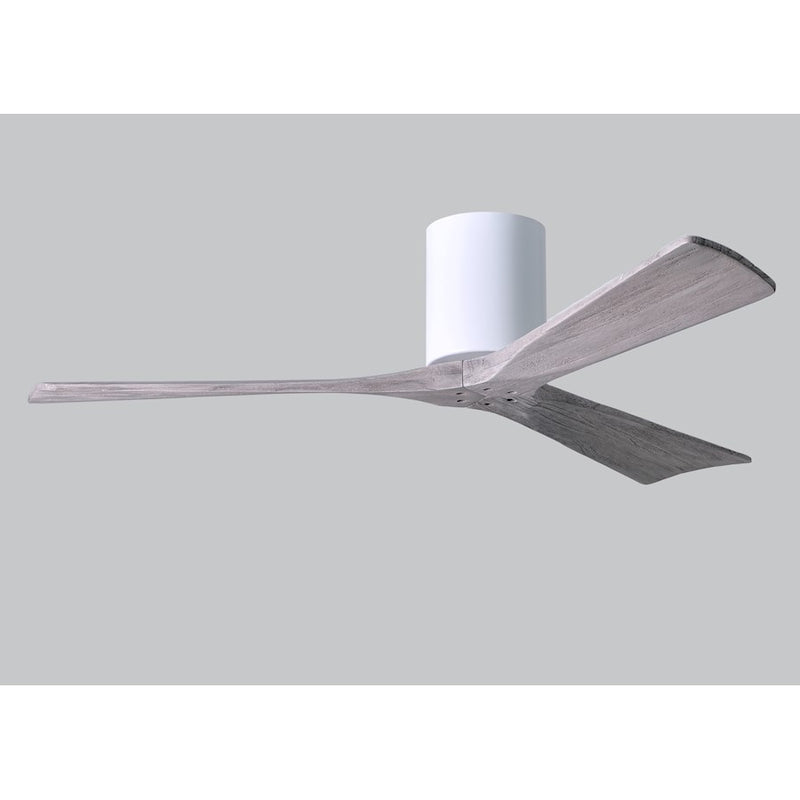 Matthews Fan Irene-H 52in 3-Blade Flush Mount Ceiling Fan | Gloss White and Barn Wood Solid Wood Blades | Bedroom & Living Room | Model IR3H-WH-BW-52