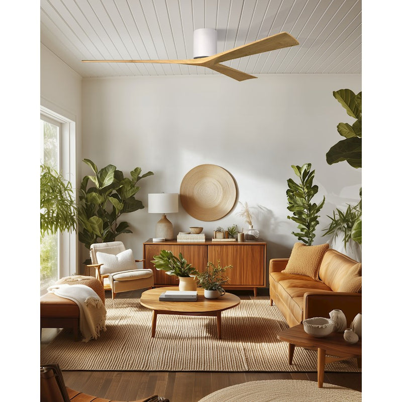 Matthews Fans Irene-3H 72in 3-Blade Ceiling Fan | Contemporary Gloss White and Light Maple Wood | Great Room & Covered Patio | Model IR3H-WH-LM-72