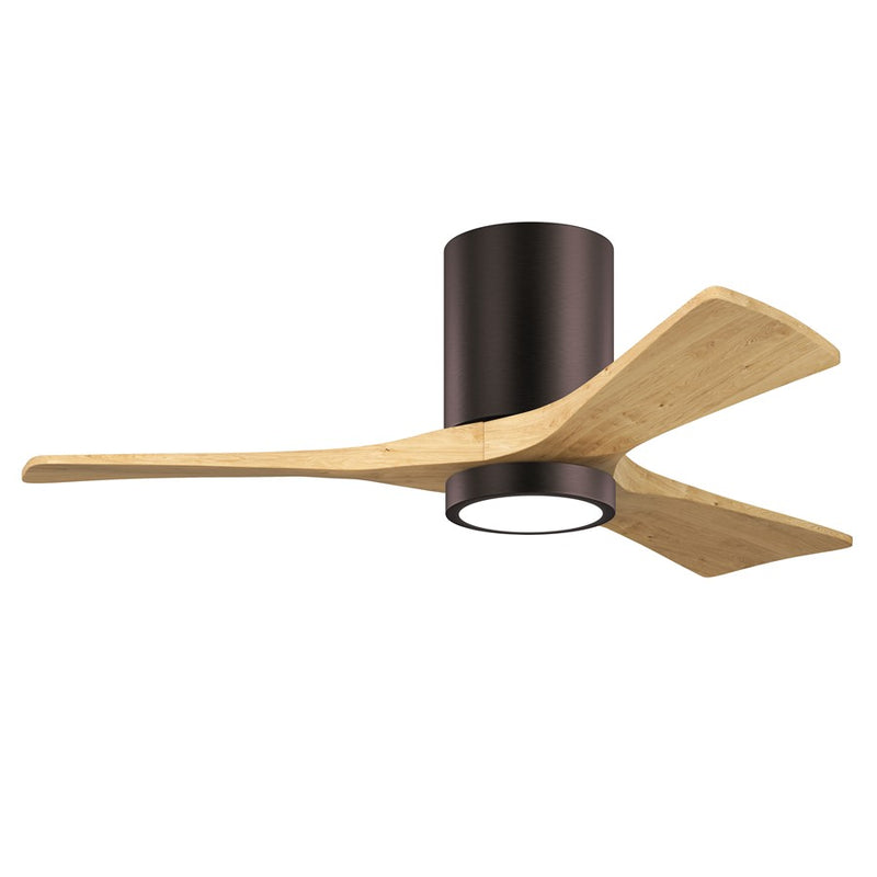 Matthews Fans Irene-3HLK 42in 3-Blade LED Flush Mount Ceiling Fan | Contemporary Brushed Bronze and Light Maple Wood | Model IR3HLK-BB-LM-42