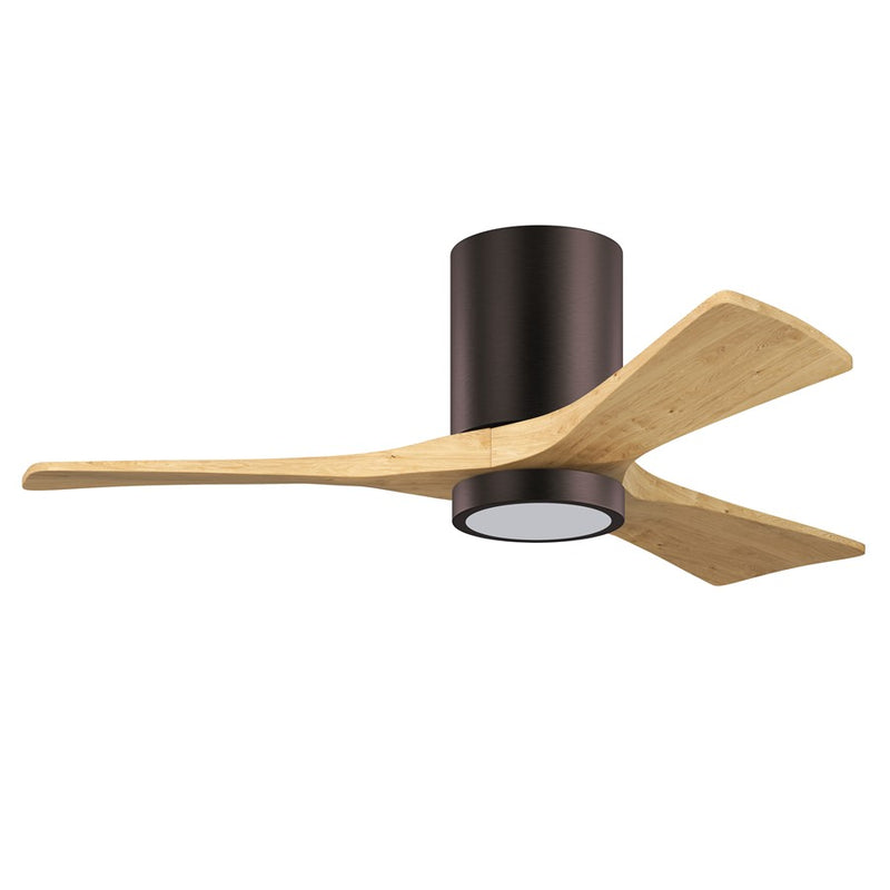Matthews Fans Irene-3HLK 42in 3-Blade LED Flush Mount Ceiling Fan | Contemporary Brushed Bronze and Light Maple Wood | Model IR3HLK-BB-LM-42
