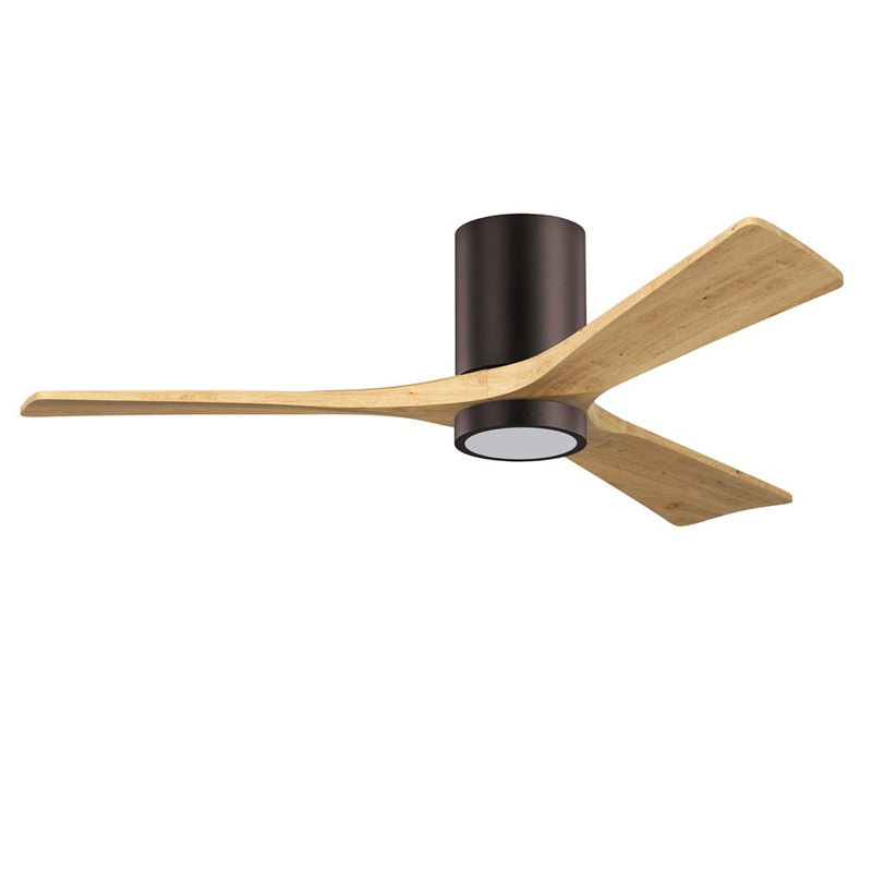 Matthews Fans Irene-3HLK 52in 3-Blade LED Flush Mount Ceiling Fan | Contemporary Brushed Bronze and Light Maple Wood | Living | Model IR3HLK-BB-LM-52