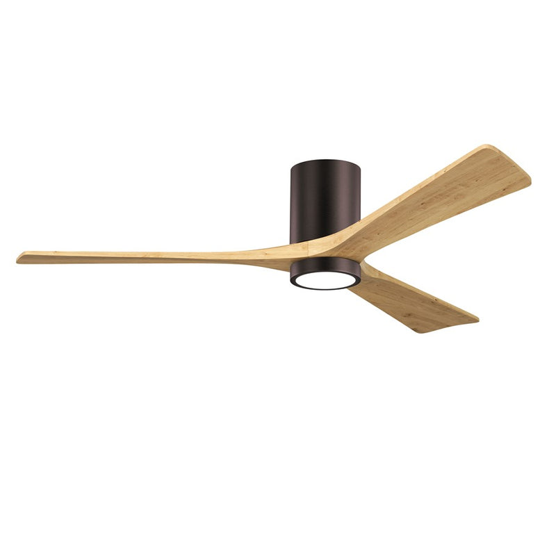 Matthews Fan Irene-3HLK 60in 3-Blade Flush Mount Ceiling Fan | Rustic Brushed Bronze and Light Maple Wood Blades | Covered | Model IR3HLK-BB-LM-60