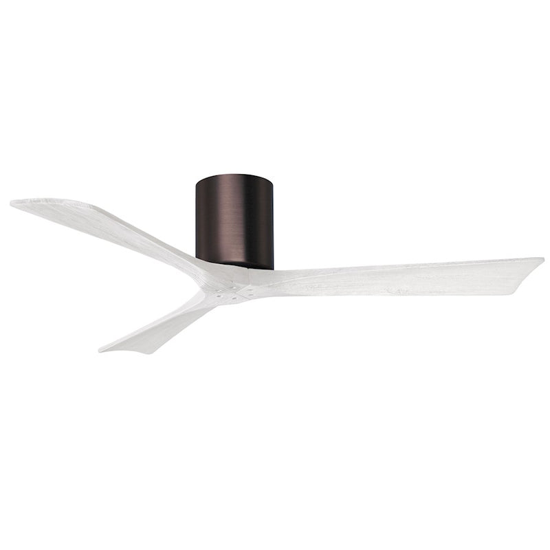 Matthews Fan Irene-3HLK 52in 3-Blade Flush Mount Ceiling Fan | Rustic Brushed Bronze and Matte White Wood Blades | Covered | Model IR3HLK-BB-MWH-52