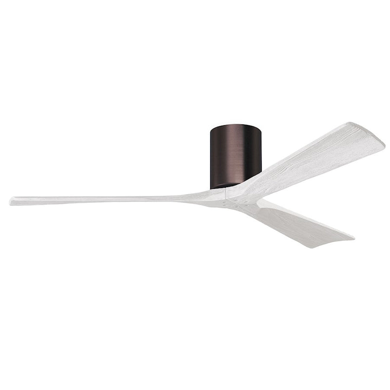 Matthews Fan Irene-3HLK 60in 3-Blade Flush Mount Ceiling Fan | Rustic Brushed Bronze and Matte White Wood Blades | Covered | Model IR3HLK-BB-MWH-60