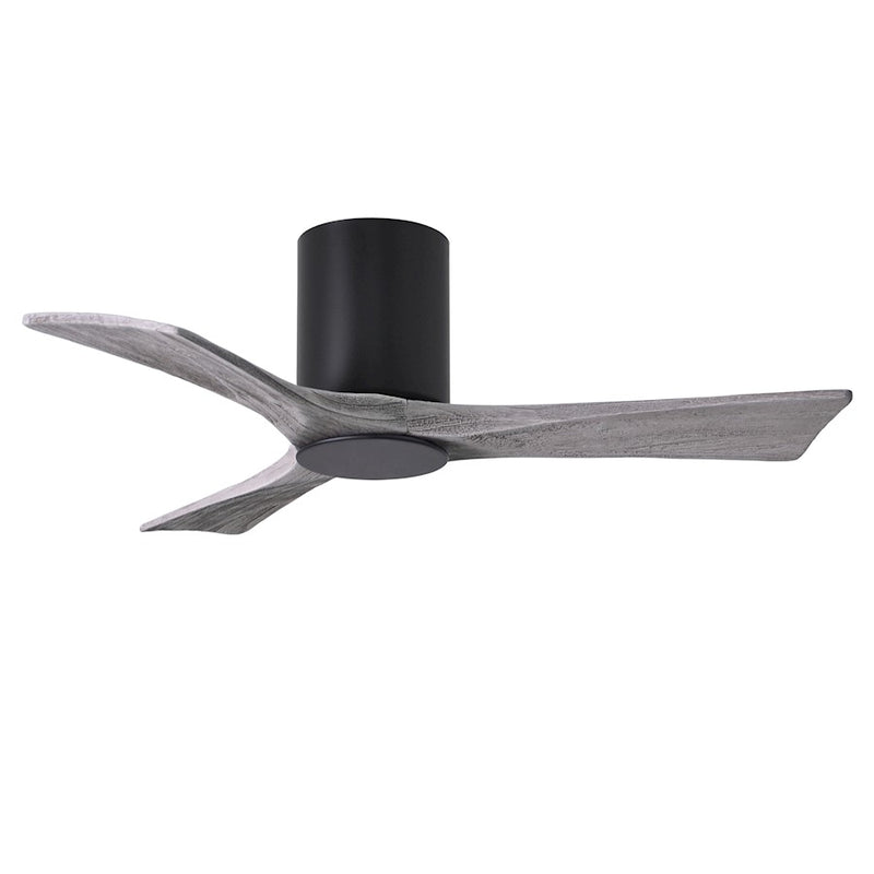 Matthews Fan Irene-HLK 42in 3-Blade LED Flush Ceiling Fan | Matte Black and Barn Wood Blades | Bedroom & Home Office | Model IR3HLK-BK-BW-42