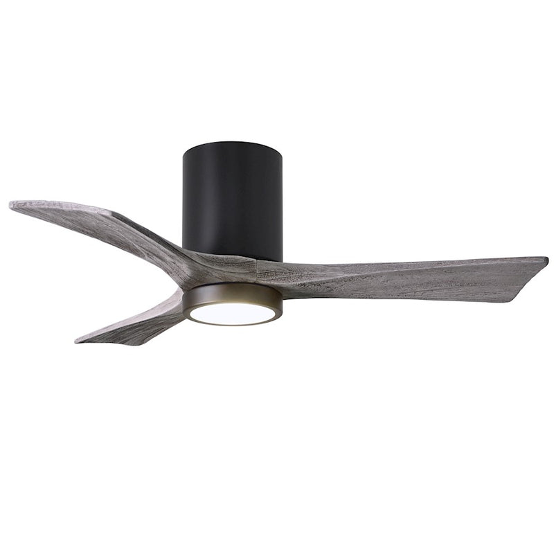 Matthews Fan Irene-HLK 42in 3-Blade LED Flush Ceiling Fan | Matte Black and Barn Wood Blades | Bedroom & Home Office | Model IR3HLK-BK-BW-42