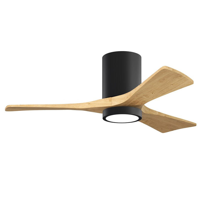 Matthews Fans Irene 3HLK 42in 1-Light LED Flush Mount Ceiling Fan | Matte Black and Light Maple Solid Wood | Small Bedroom | Model IR3HLK-BK-LM-42