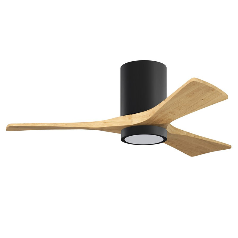 Matthews Fans Irene 3HLK 42in 1-Light LED Flush Mount Ceiling Fan | Matte Black and Light Maple Solid Wood | Small Bedroom | Model IR3HLK-BK-LM-42