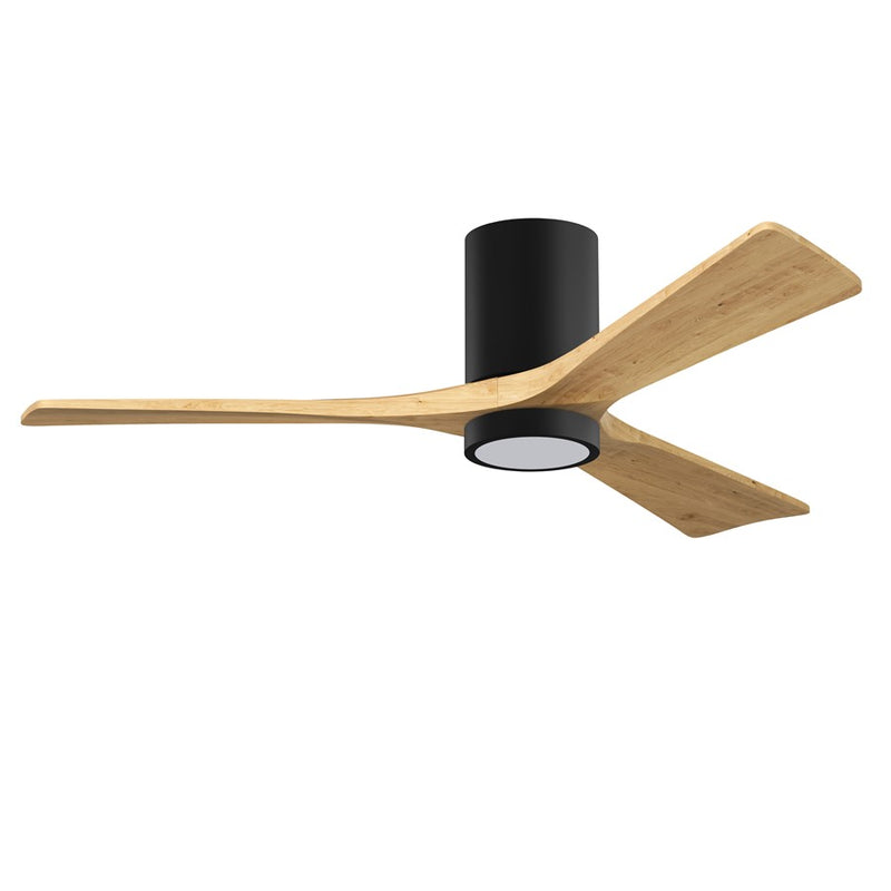 Matthews Fans Irene 3HLK 52in 1-Light LED Flush Mount Ceiling Fan | Matte Black and Light Maple Solid Wood | Large Living | Model IR3HLK-BK-LM-52