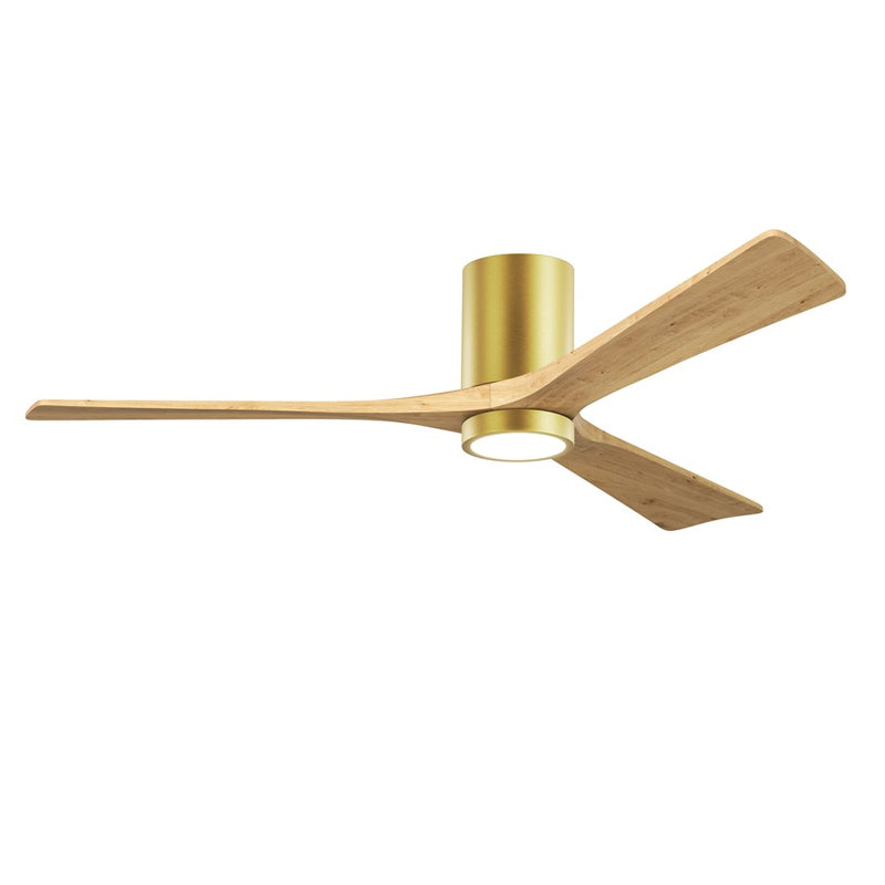 Matthews Fans Irene-3HLK 60in 3-Blade Flush Mount Ceiling Fan | Brushed Brass and Light Maple Wood | Great Rooms & Covered | Model IR3HLK-BRBR-LM-60