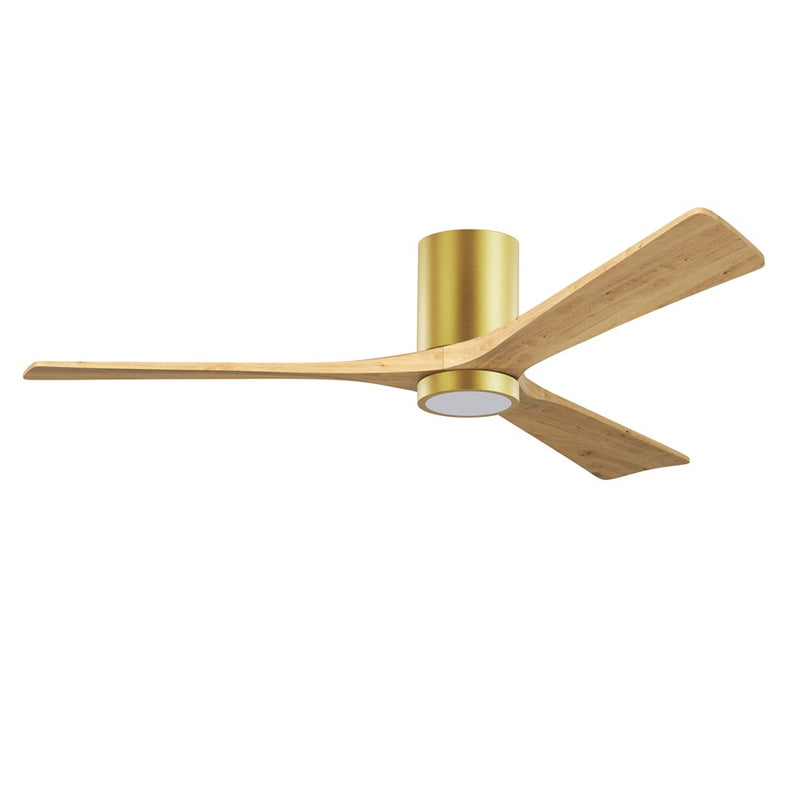 Matthews Fans Irene-3HLK 60in 3-Blade Flush Mount Ceiling Fan | Brushed Brass and Light Maple Wood | Great Rooms & Covered | Model IR3HLK-BRBR-LM-60
