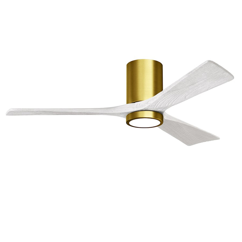 Matthews Fans Irene-3HLK 52in 3-Blade Flush Mount Ceiling Fan | Brushed Brass and Matte White Wood | Living Rooms | Model IR3HLK-BRBR-MWH-52