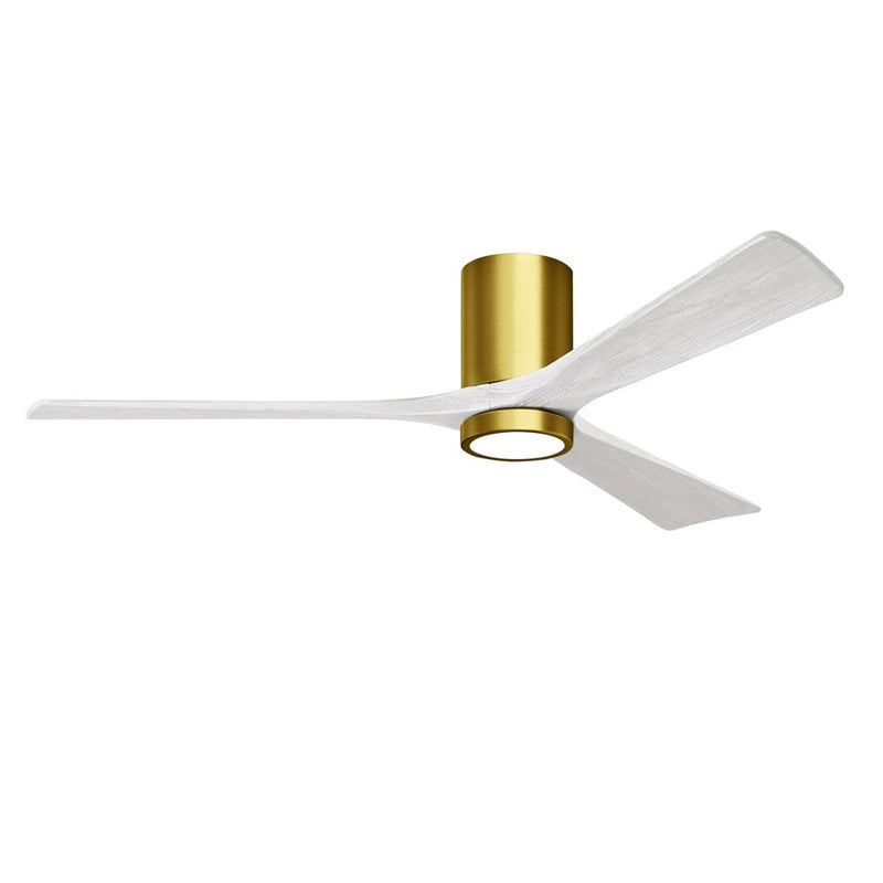 Matthews Fans Irene-3HLK 60in 3-Blade Flush Mount Ceiling Fan | Brushed Brass and Matte White Wood | Great Rooms & Covered | Model IR3HLK-BRBR-MWH-60