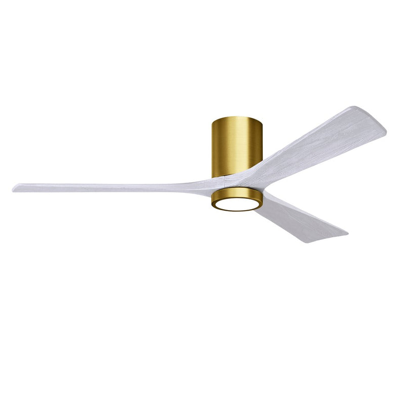 Matthews Fans Irene-3HLK 60in 3-Blade Flush Mount Ceiling Fan | Brushed Brass and Matte White Wood | Great Rooms & Covered | Model IR3HLK-BRBR-MWH-60