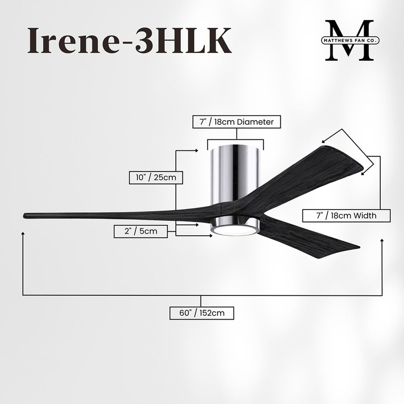 Matthews Fans Irene-3HLK 60in 3-Blade Ceiling Fan | Contemporary Polished Chrome and Matte Black Wood | Great Rooms & Open | Model IR3HLK-CR-BK-60
