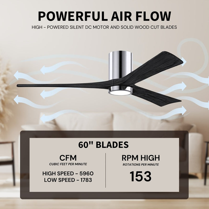 Matthews Fans Irene-3HLK 60in 3-Blade Ceiling Fan | Contemporary Polished Chrome and Matte Black Wood | Great Rooms & Open | Model IR3HLK-CR-BK-60