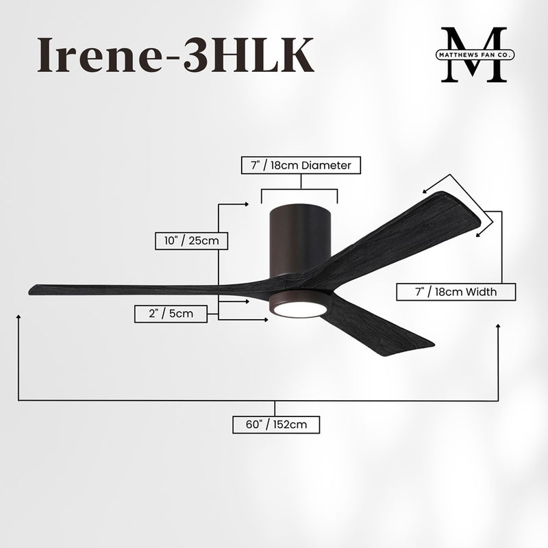 Matthews Fans Irene-3HLK 60in 3-Blade LED Ceiling Fan | Rustic Modern Textured Bronze and Matte Black Wood | Covered Patio | Model IR3HLK-TB-BK-60
