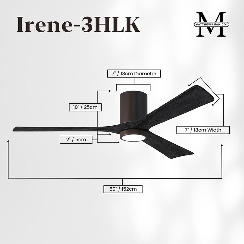 Matthews Fans Irene-3HLK 60in 3-Blade LED Ceiling Fan | Rustic Modern Textured Bronze and Matte Black Wood | Covered Patio | Model IR3HLK-TB-BK-60