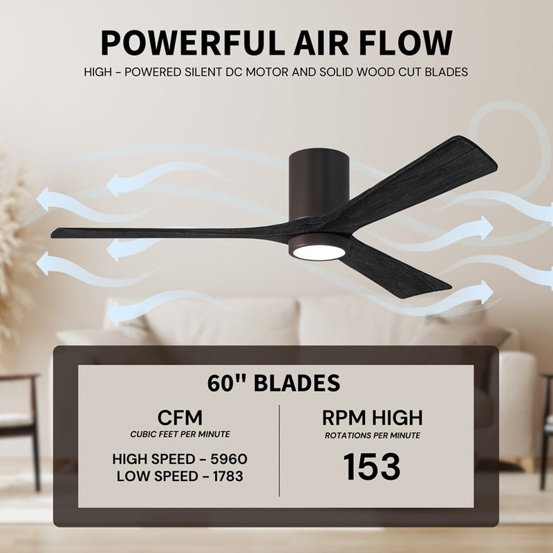 Matthews Fans Irene-3HLK 60in 3-Blade LED Ceiling Fan | Rustic Modern Textured Bronze and Matte Black Wood | Covered Patio | Model IR3HLK-TB-BK-60