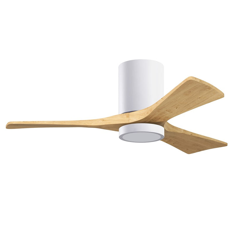 Matthews Fans Irene-3HLK 42in 3-Blade Flush Mount Ceiling Fan | Contemporary Gloss White and Light Maple Wood | Bedroom | Model IR3HLK-WH-LM-42