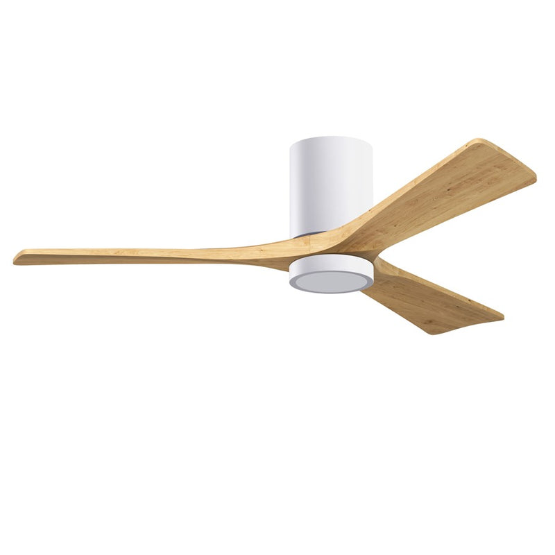 Matthews Fans Irene-3HLK 52in 3-Blade Flush Mount Ceiling Fan | Contemporary Gloss White and Light Maple Wood | Living Room | Model IR3HLK-WH-LM-52