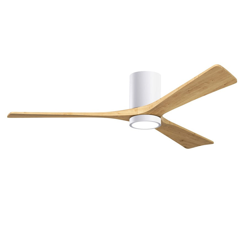 Matthews Fans Irene-3HLK 60in 3-Blade Flush Mount Ceiling Fan | Contemporary Gloss White and Light Maple Wood | Great Room | Model IR3HLK-WH-LM-60