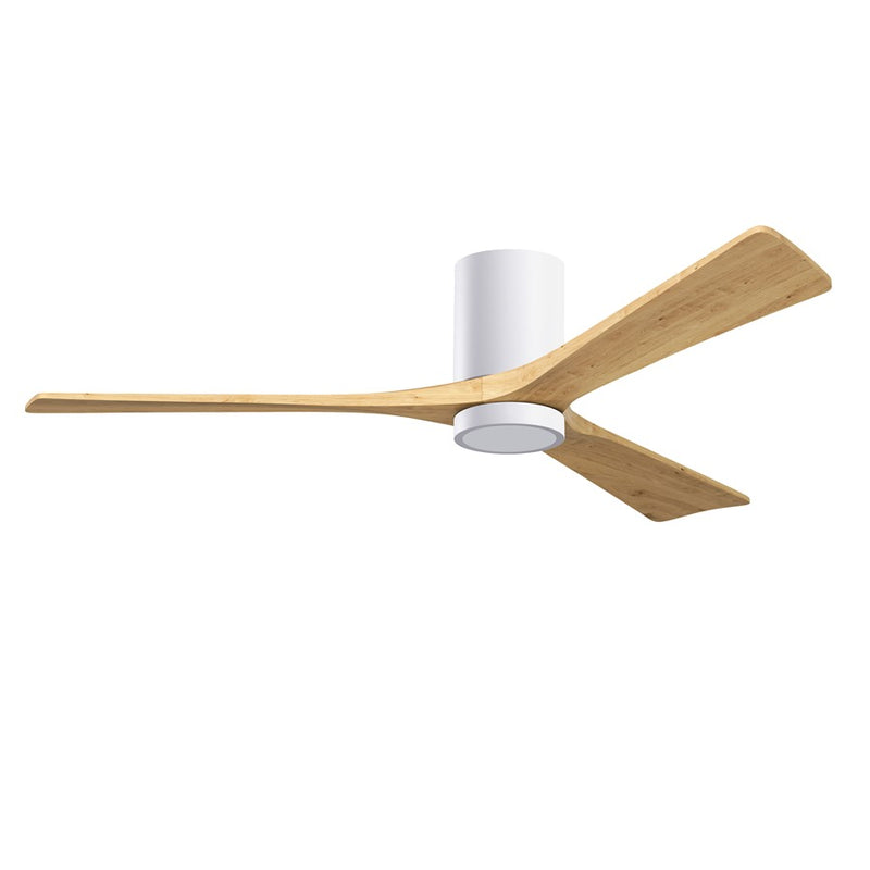 Matthews Fans Irene-3HLK 60in 3-Blade Flush Mount Ceiling Fan | Contemporary Gloss White and Light Maple Wood | Great Room | Model IR3HLK-WH-LM-60
