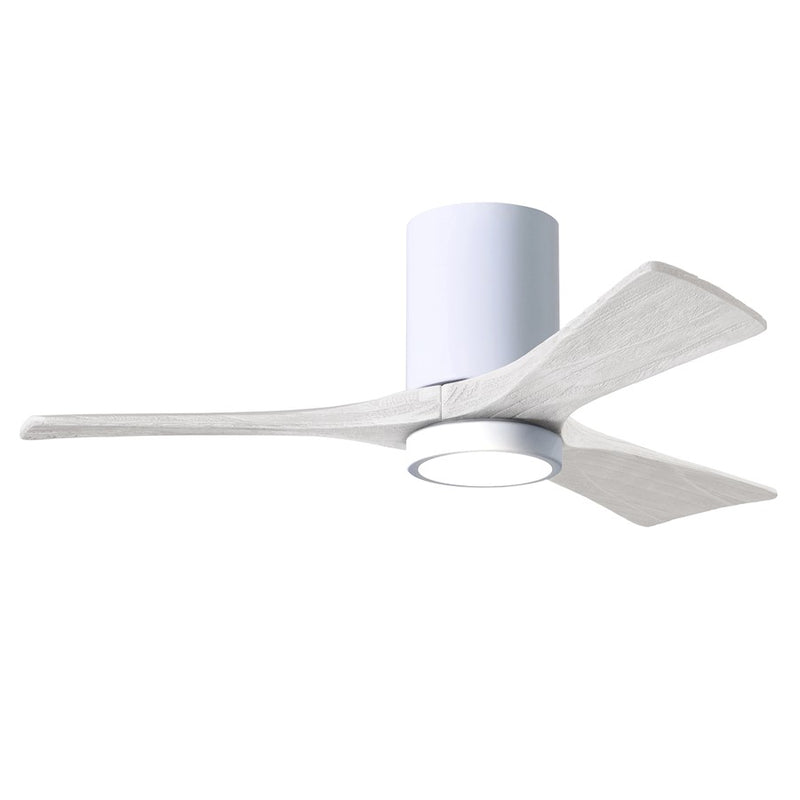 Matthews Fans Irene-3HLK 42in 3-Blade Flush Mount Ceiling Fan | Contemporary Gloss White and Matte White Wood | Bedroom | Model IR3HLK-WH-MWH-42