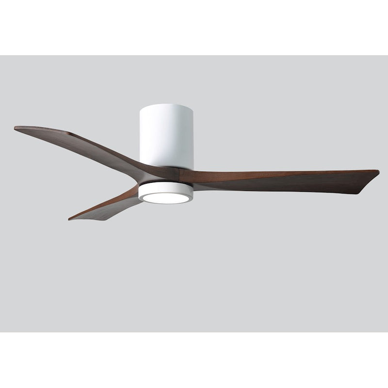 Matthews Fan Irene-HLK 52in 3-Blade LED Hugger Ceiling Fan | Gloss White and Walnut Solid Wood | Bedroom & Living Room | Model IR3HLK-WH-WA-52