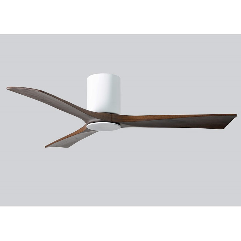 Matthews Fan Irene-HLK 52in 3-Blade LED Hugger Ceiling Fan | Gloss White and Walnut Solid Wood | Bedroom & Living Room | Model IR3HLK-WH-WA-52