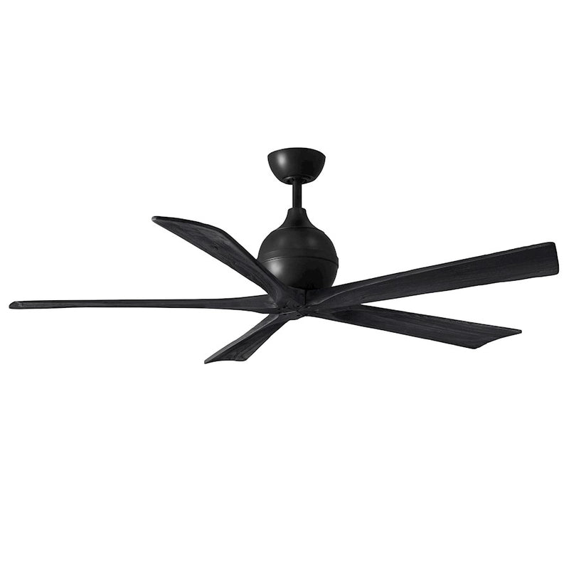 Matthews Fans Irene-5 60in 5-Blade Ceiling Fan | Contemporary Matte Black and Solid Wood | Large Living Room & Covered Patio | Model IR5-BK-BK-60