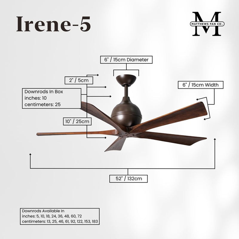 Matthews Fans Irene-5 52in 5-Blade Ceiling Fan | Textured Bronze and Walnut Tone Solid Wood | Living Room & Bedroom | Model IR5-TB-WA-52