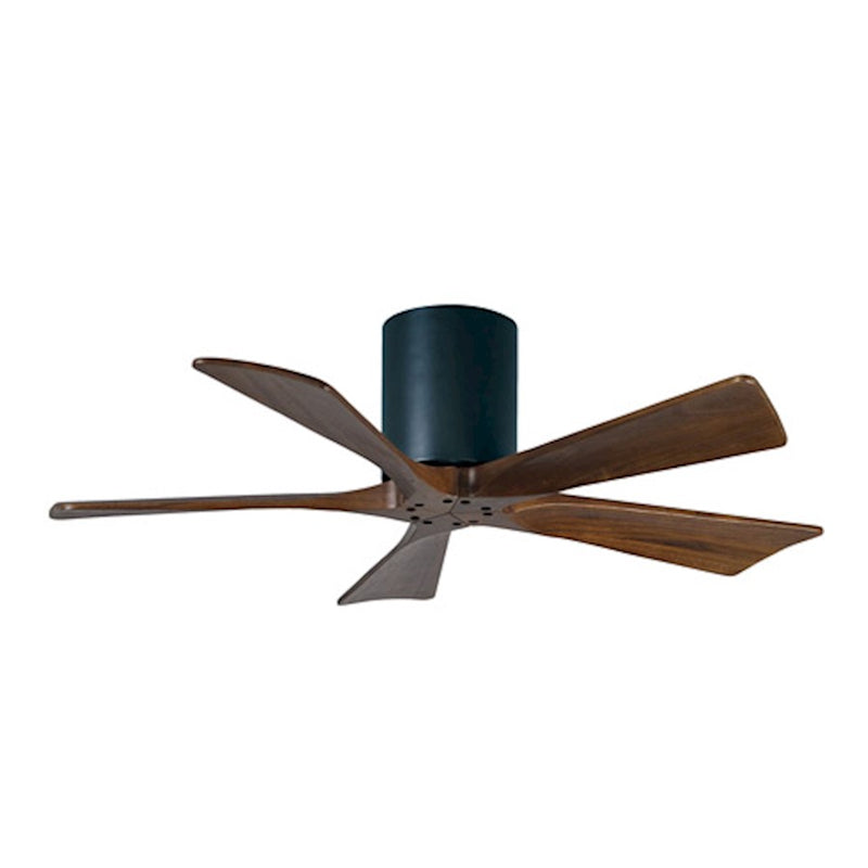 Matthews Fan Irene-H 42in 5-Blade Flush Mount Ceiling Fan | Matte Black and Walnut Solid Wood Blades | Bedroom & Living Room | Model IR5H-BK-WA-42