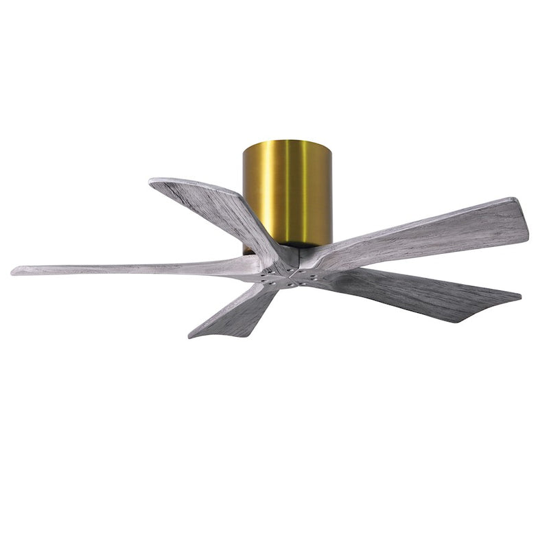 Matthews Fan Irene-H 42in 5-Blade Flush Ceiling Fan | Rustic Brushed Brass and Barn Wood | Bedroom & Living Room | 42 x 10 in | Model IR5H-BRBR-BW-42