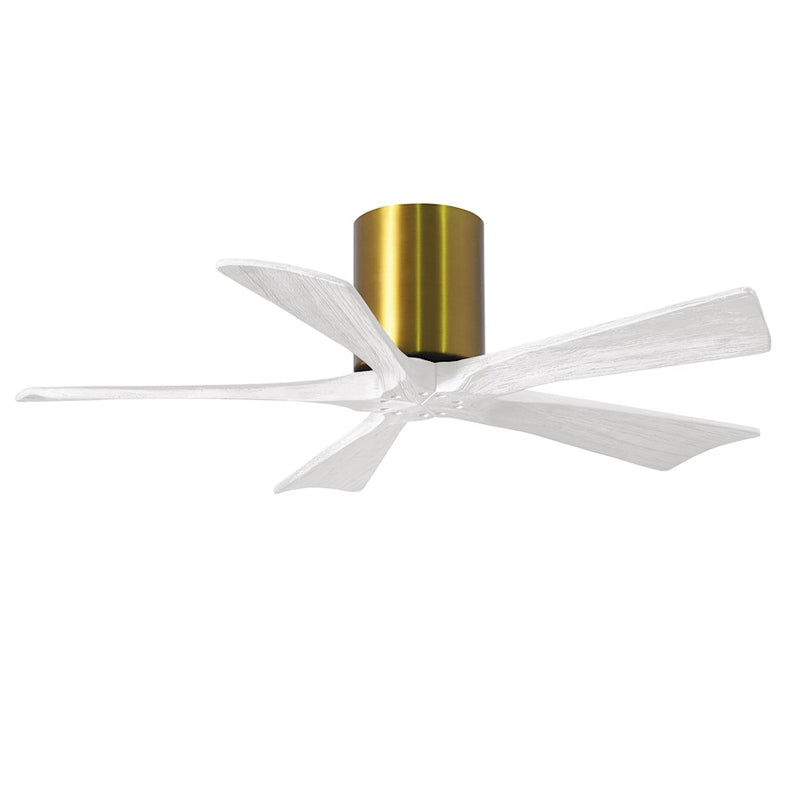 Matthews Fans Irene-5H 42in 5-Blade Ceiling Fan | Brushed Brass and Matte White Wood | Bedroom & Home Office | Model IR5H-BRBR-MWH-42